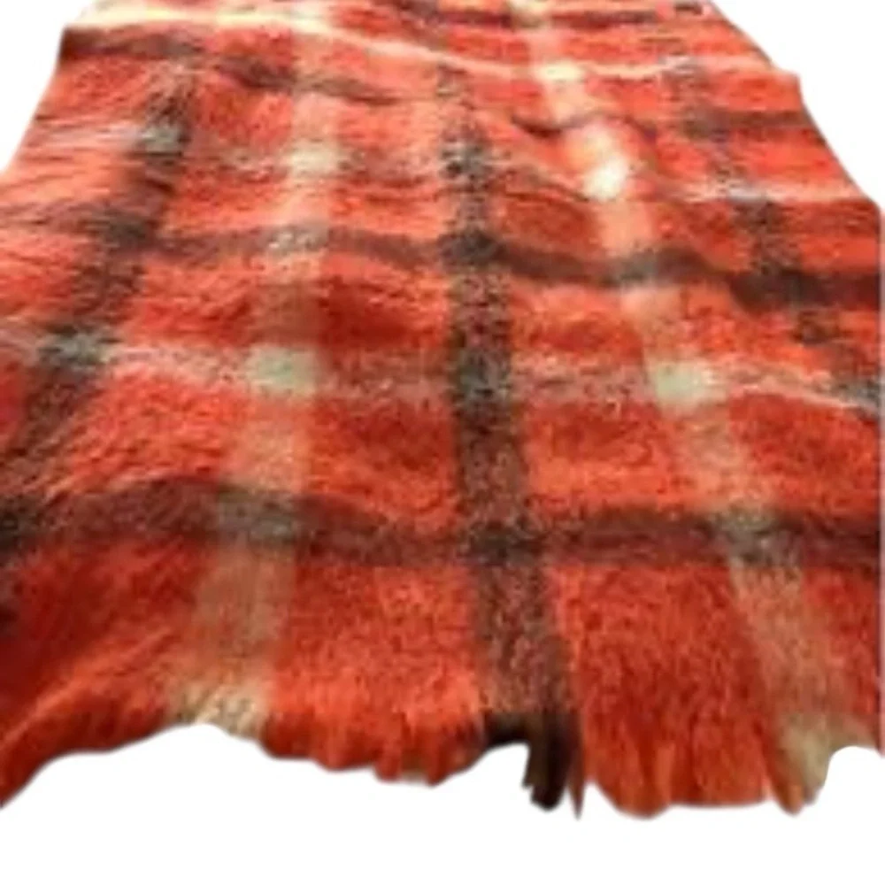 Vintage 1950's Hudson's Bay Mohair Red Plaid Throw Blanket Made in Scotland Cozy